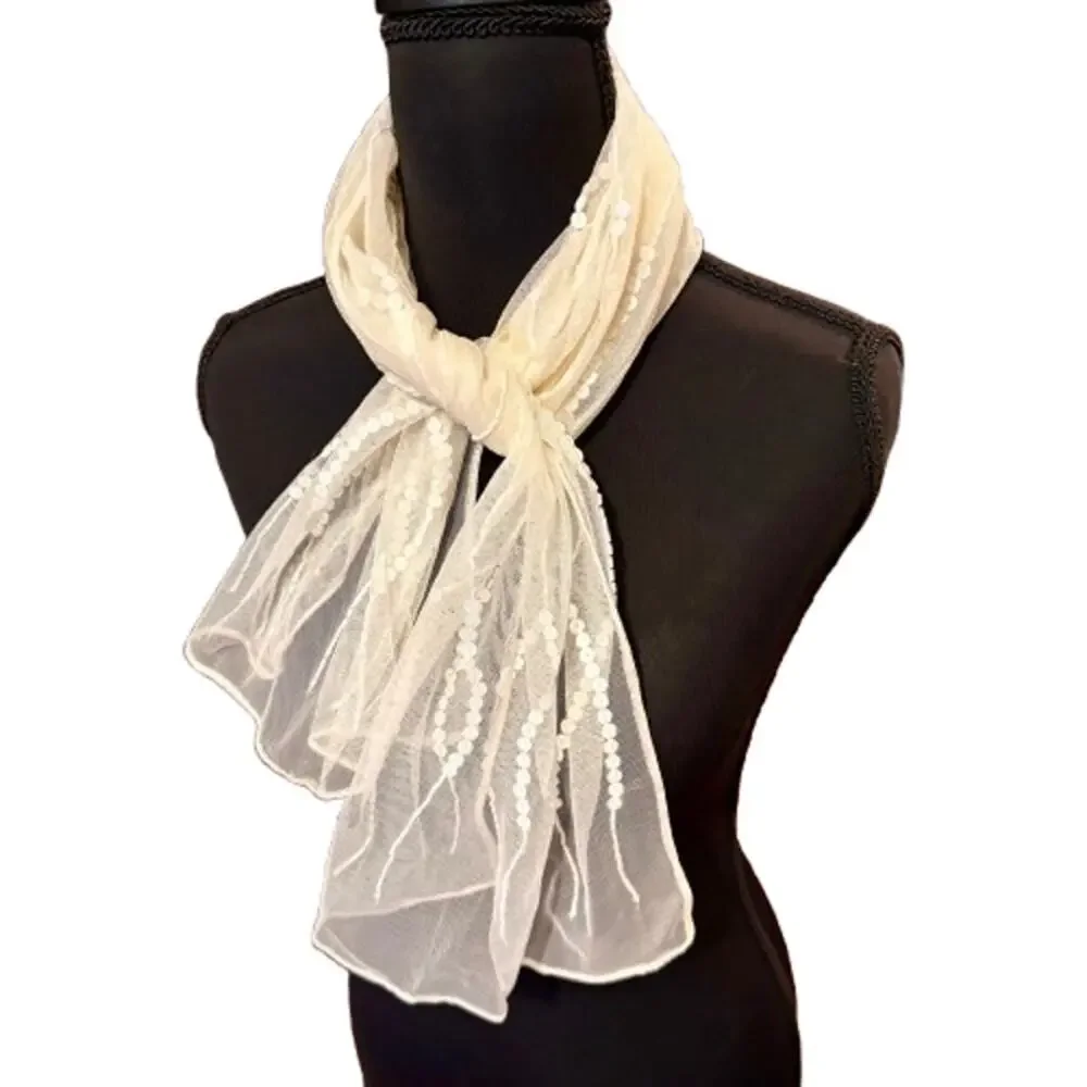 🎊HP!🎊Sheer White Sequined Beaded Decorative Fancy Scarf - Picture 3 of 7